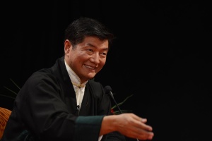 Sikyong Lobsang Sangay speaks during a Sikyong 2016 election debate in McLeod Ganj, India, on 8 March 2016.